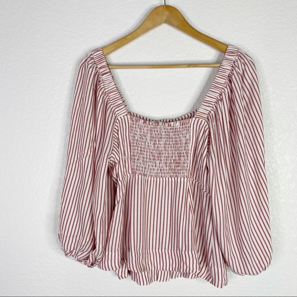 CAbi Carnival Red & White Striped Puff Sleeve Top Style 5890 - Picture 7 of 7